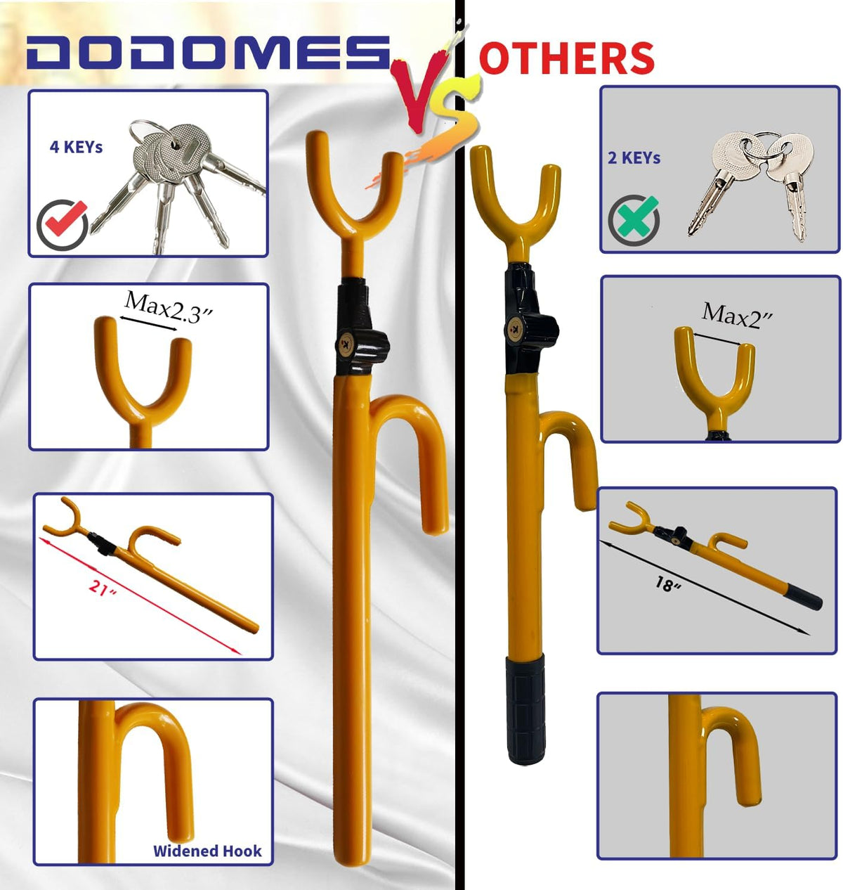 Steering Wheel Lock Anti-Theft car Device Car Wheel Locks Heavy Duty Vehicle Security Steering Wheel Lock for Truck Car Vehicles Van Lorry SUV with 4 Keys, Elongated Length MAX 30.5“ Yellow
