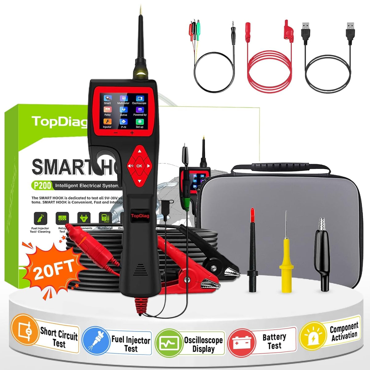 P200 Power Circuit Probe Kit - Automotive Circuit Tester with 2024 Online Update, 9~30V Voltage Range, Multimeter, Relay Test, Fuel Injector Tester, Activating Component, Oscilloscope Mode