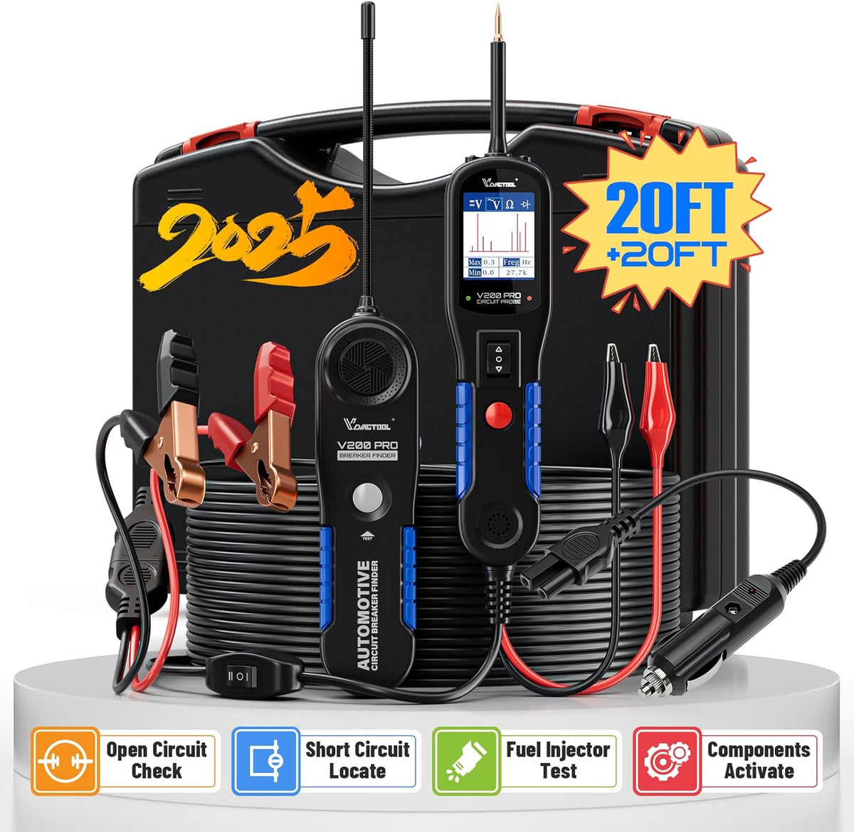 VDIAGTOOL V200 Pro Automotive Power Circuit Probe Tester Breaker Finder Tool, 12/24V Electrical Open Short Circuit Finder, Wire Tracer, AC/DC Trailer Relay Fuse Test for 99% Cars