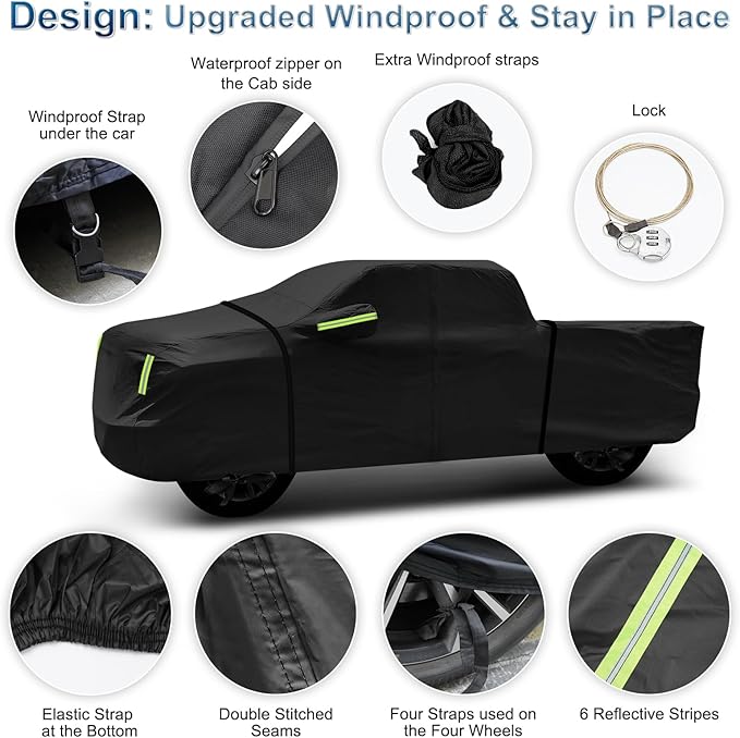 for Chevy Silverado 1500 Crew Cab 6.6 ft. Bed Truck Cover, Waterproof All Weather Car Covers with Zipper Windproof Heavy Duty Protection for 2000-2023 Silverado 1500/GMC Sierra 1500(UP to 241.7‘’L)