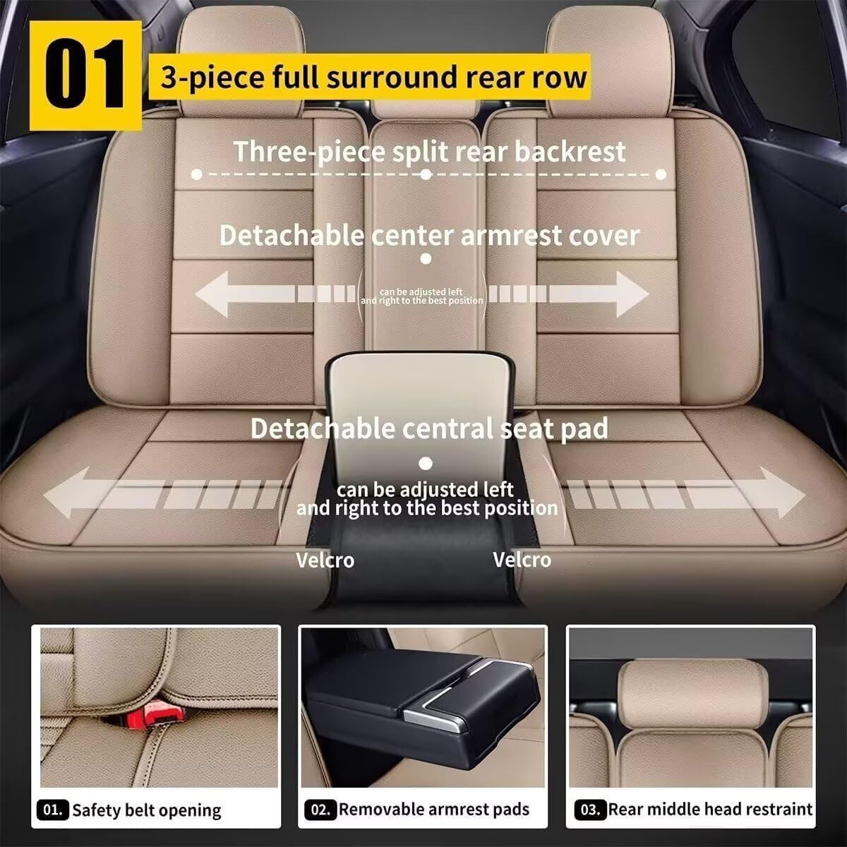 YORKNEIC Leather Car Seat Covers Fit for Hyundai Kona 2018-2025: 5 Seats Full Set Seat Covers - Waterproof Auto Seat Protector Compatible Airbag (Beige)
