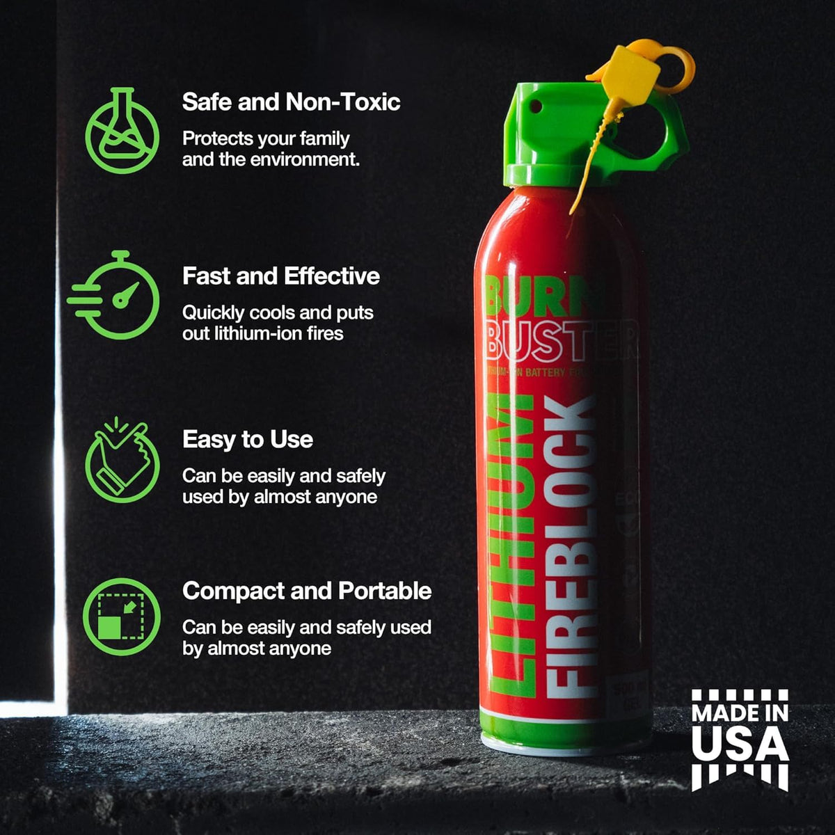 Lithium-Ion Fire Extinguishing Gel 3-Pack - Battery Fire Suppression Gel for Electronics, Stops Thermal Runaway, Non-Toxic, Eco-Friendly, 14oz Canister, Made in USA