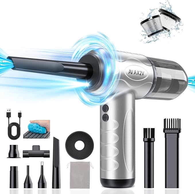 2-in-1 Car Vacuum & Air Duster,70W/16kpa/1200000RPM/35 Mins,High Powerful Dust Cleaner Portable Compressed Air Blower,Lightweight Handheld Mini Vacuum for Car/Home/Office