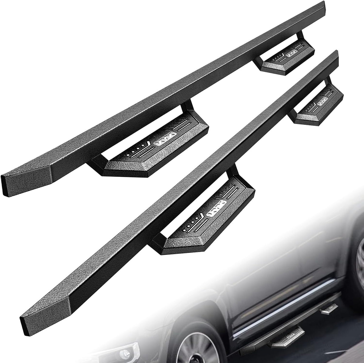 KYX Running Boards for 2015-2025 Ford F150 SuperCrew Cab/ 2017-2025 Ford F250 F350 SuperDuty Crew Cab, 6 inches Side Steps Nerf Bars Truck Step Rails-Silver Logo