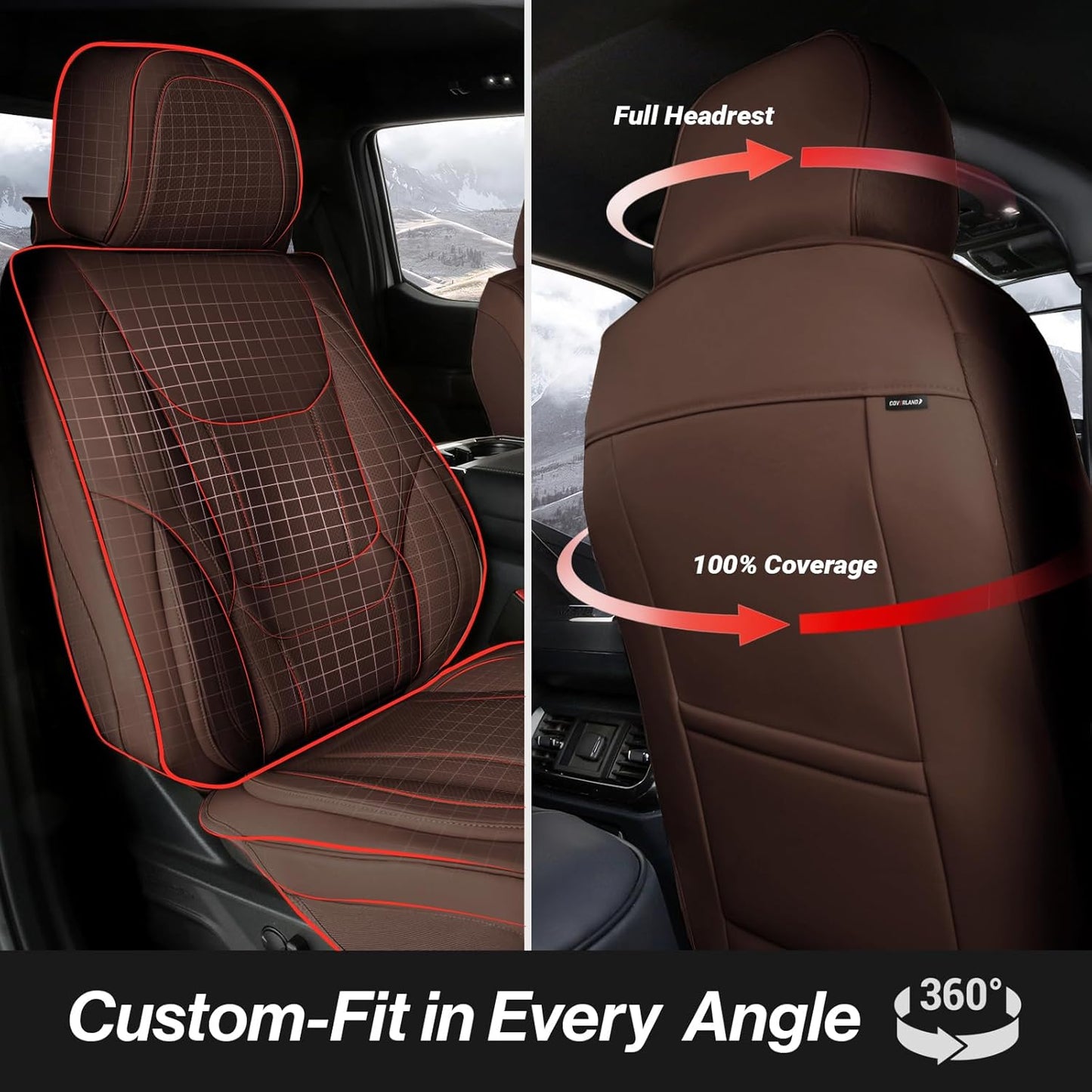 Coverland Custom Car Seat Covers Compatible with 2007-2013 Tundra Regular Cab, CrewMax - Premium Leather Non-Slip Memory Foam Waterproof Protector Front Seat-Dark Brown [See Size Chart-Size A36]