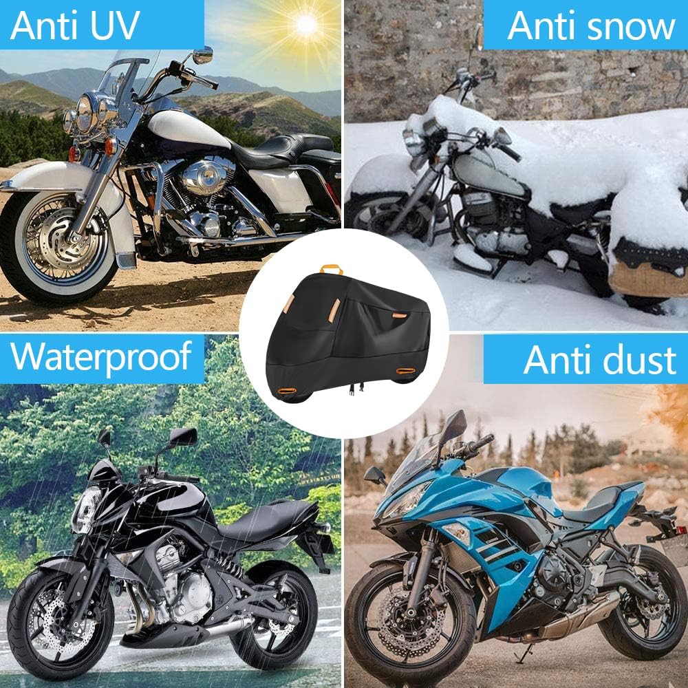300D Motorbike Cover Waterproof Outdoor, Seceles Durable All Season Protection Scooter Cover 4 Reflective Tape Storage Bag Fits up to 82" Funda para Moto (XL: 82" x 37" x 50")