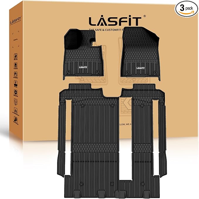 LASFIT Floor Mats for Toyota Sienna 8 Seats 2021-2024 2025 All Weather TPE Custom Fit Floor Liner for Toyota Sienna LE/XLE 8 Passenger Front and Rear Car Mats, Black