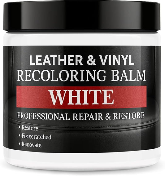 Leather Color Restorer, Leather Recoloring Balm, Scratch Remover, Leather Dye, Leather Paint, Leather Repair Kit for Furniture Couches Car Seats Shoes Bags, White