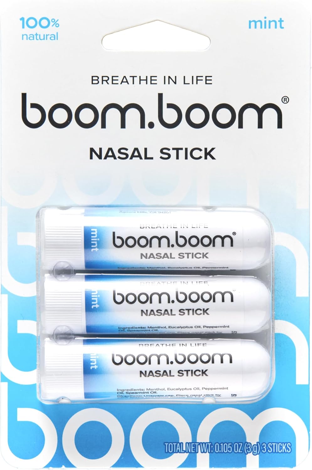 BoomBoom Nasal Stick | Vapor Flow Technology | Cool Refreshing Sensation | Natural Mood Boost | Simple Ingredients | Essential Oils + Menthol Inhaler (Mint)