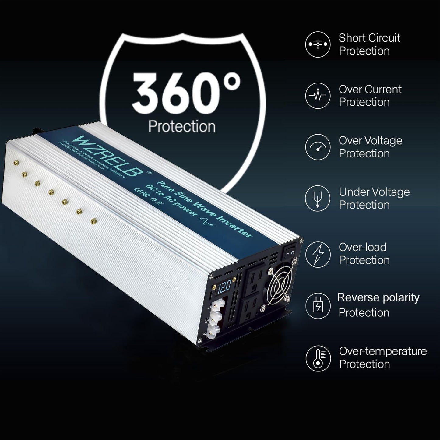 WZRELB 3500W Pure Sine Wave Inverter, Car Power Inverter 24V DC to 110V 120V AC Converter for RV, Truck, Solar, Outdoor with Dual AC Outlets, Hardwire Port, Surge 7000W, LED Display,Off-Grid