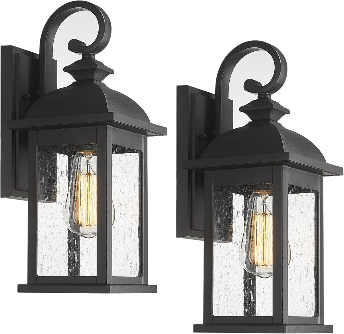 FEMILA Exterior Wall Sconce,2 Packs Outdoor Waterproof Wall Lights Fixture,E26 Socket Wall Lantern for Porch,Anti-Rust Matte Black Finish with Seeded Glass Lampshade,4FD54B-2PK BK