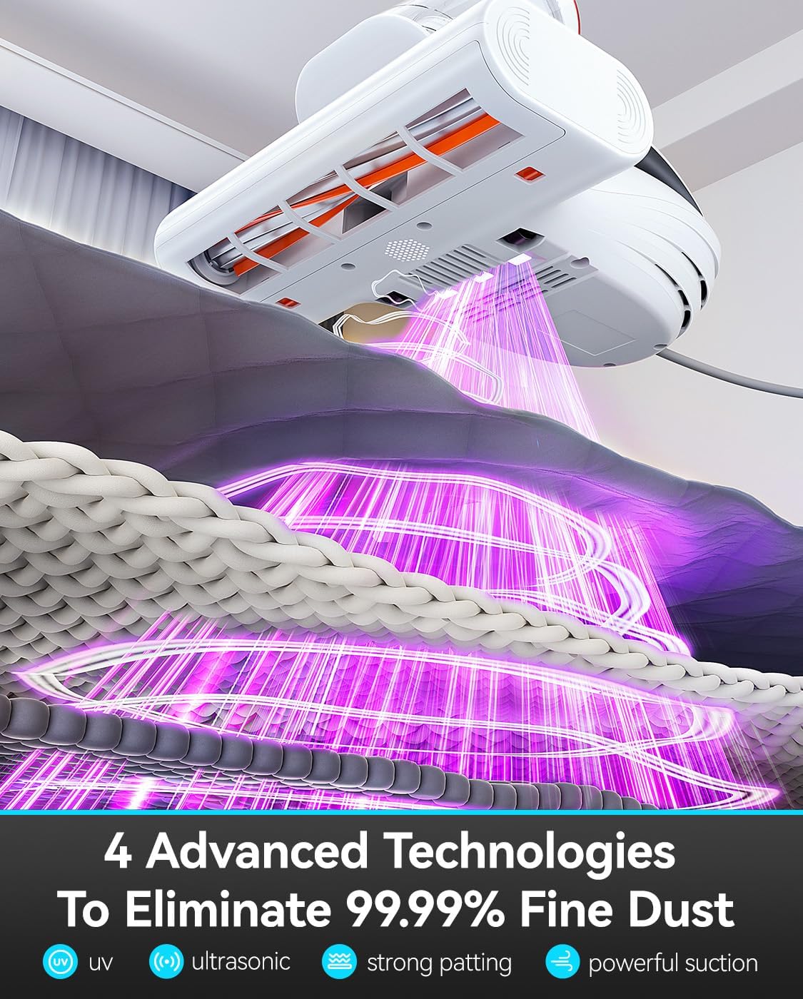 uwant Mattress Vacuum 450W 16Kpa 36000RPM/MIN Bed Vacuum with 149℉ Heating &Ultrasonic, Dual Dust Cup, Smart Display Screen Mattress Vacuums for Skin Health