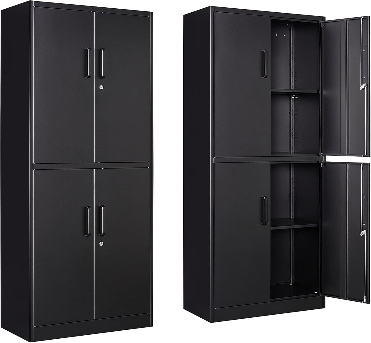 Yizosh Metal Storage Locking Cabinet with 4 Doors and 2 Adjustable Shelves,71" Lockable Garage Tall Steel Cabinet,for Home Office,Living Room,Pantry,Gym,Commercial Storage (Black)