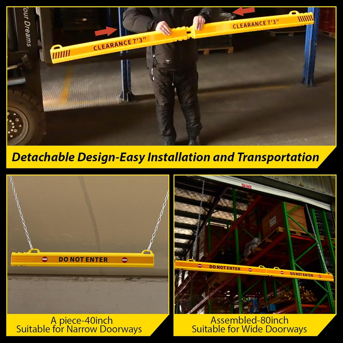 ClearanceGard 80″ x 4″ Clearance Bar Kit with 2m Height Lettering – Yellow & White Reflective Tape – Plastic Material – Ideal for Underground Garages, Tunnels, Underpasses, and Drive-Thru Canopie