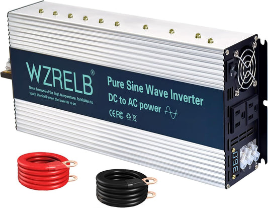 WZRELB 4000W Pure Sine Wave Inverter, Car Power Inverter 36V DC to 110V 120V AC Converter for RV, Truck, Solar, Outdoor with Dual AC Outlets, Hardwire Port, Surge 8000W, LED Display,Off-Grid