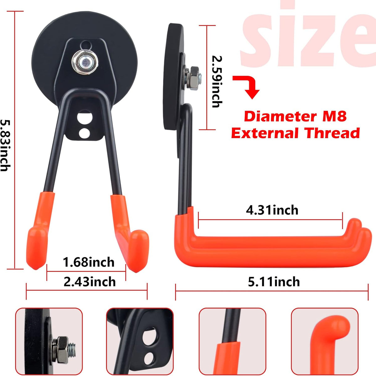ULIBERMAGNET Magnetic Power Tool Organizer,Cordless Drill Garage Hook Heavy Duty,Large & Strong Manget with Hooks for Garage,Workshop Organization,2 Pack Hooks for Drill,Garden Tool(Orange)