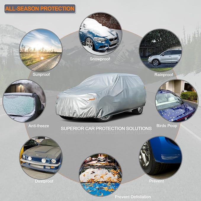 Kayme 6 Layers SUV Car Cover Waterproof All Weather for Automobiles, Outdoor Large SUV Cover Rain Sun UV Protection, Universal Fit for BMW X7, Buick Enclave, Lexus LX570, Mercedes GLS (201-206 inch)