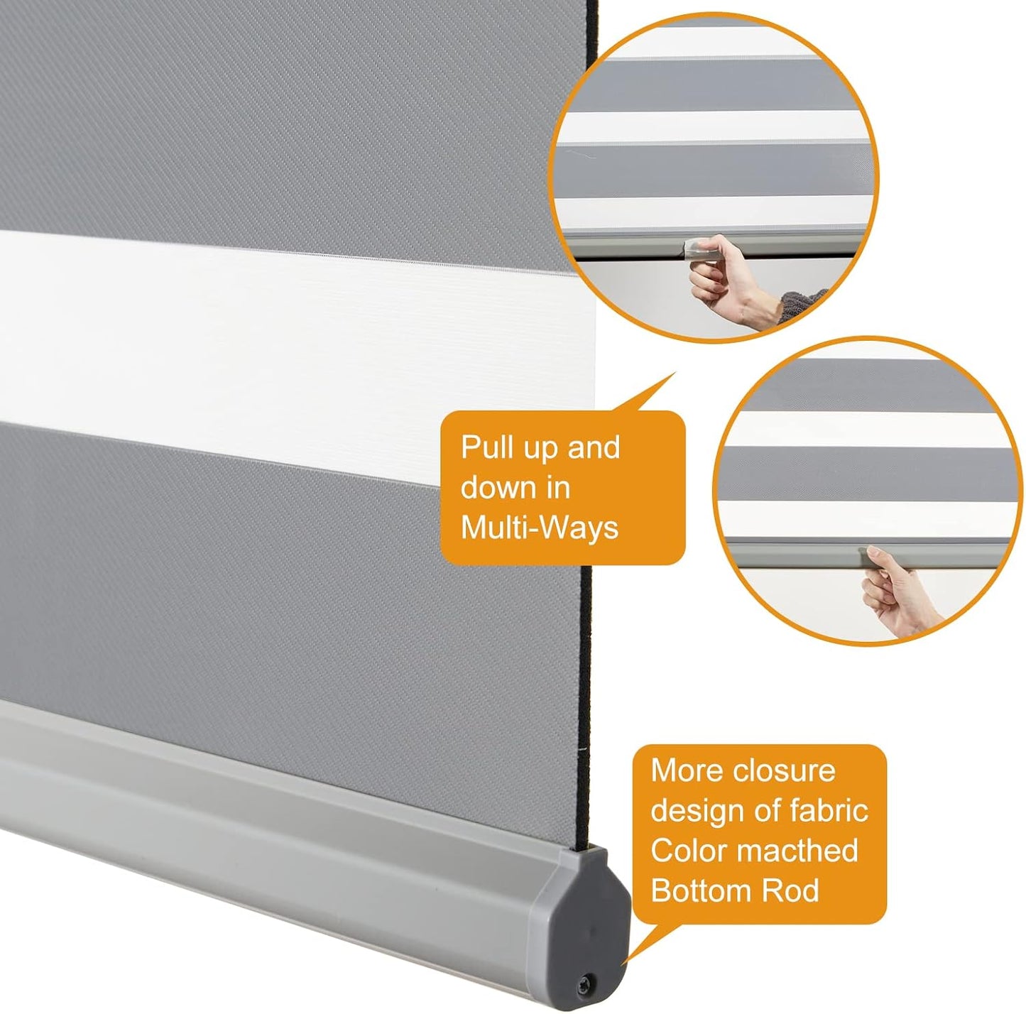 Persilux Cordless Zebra Blinds for Windows Free-Stop Window Shades (34" W X 47" H, Grey) Dual Layer Light Control for Day and Night, Light Filtering Sheer Shades for Home, Easy to Install