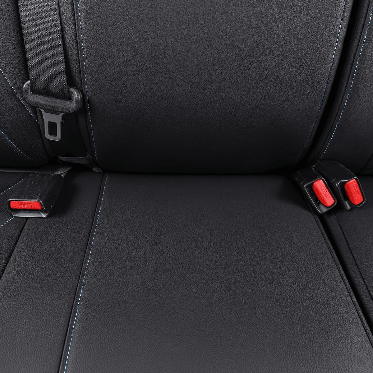 EKR Tacoma Back Seat Covers Custom for Select Toyota Tacoma (Hybrid) 2024 2025 Double cab TRD Sport,TRD Off-Road,Limited,Trailhunter- Second Row Only,Leather (Black with Blue Trim)