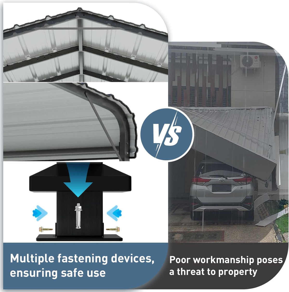 SUNBURY 10x20 FT Carport, Heavy Duty Car Port Canopy with Galvanized Steel Roof, Outdoor Garage Car Shelter Shade with Heavier Metal Frame, for Car, Boat, Pickup and Tractors, Grey