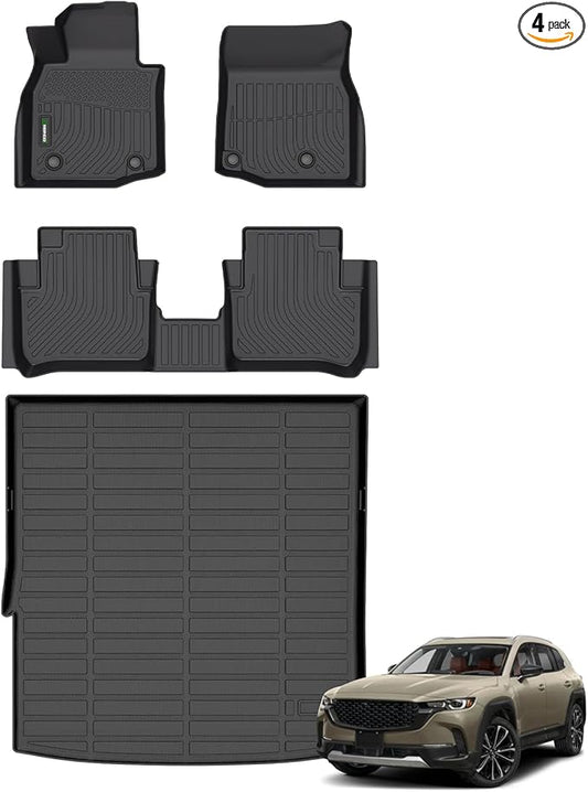 ANBINGO® Floor Mats & Cargo Liner for 2025 CX-50 Hybrid | All Weather TPE CX50 Floor Liners | 1st & 2nd Row Custom Mats Full Set | CX50 Accessories - Black