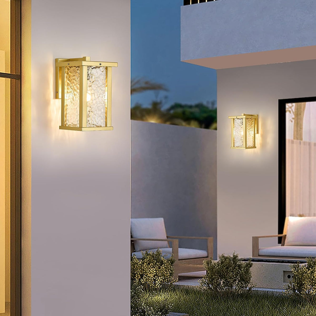 Outdoor Wall Sconce E26 Base Metal Frame - Gold Exterior Light Fixture with Clear Glass, Waterproof Porch Wall Mount Lighting for Garage, Patio(Bulb not Included)