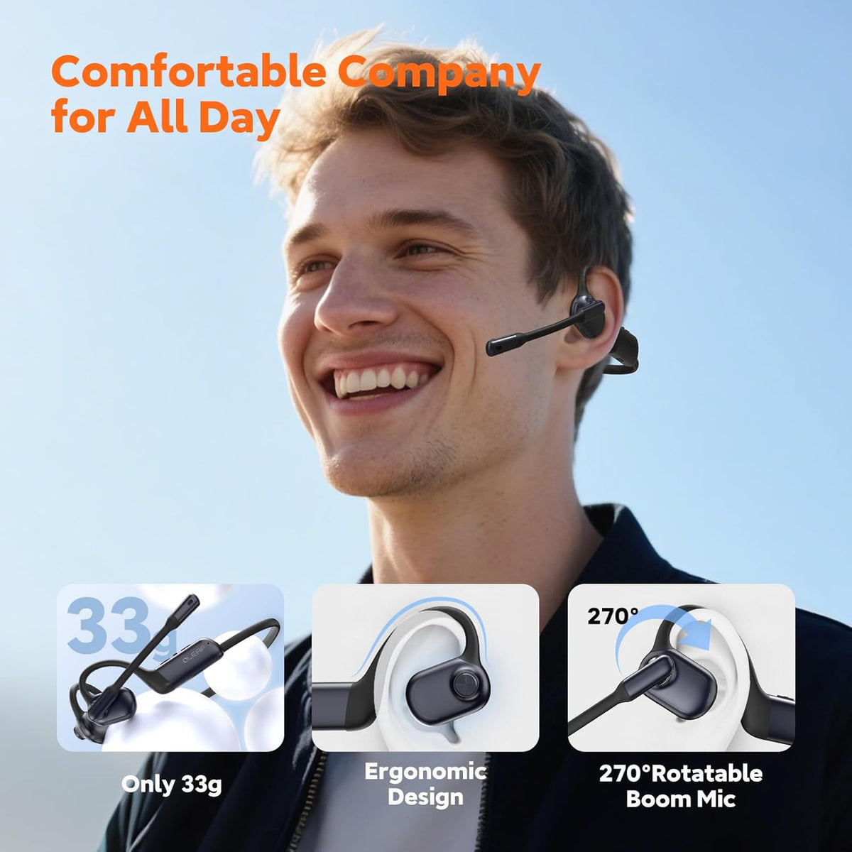 Pilot P200b Pro Wireless Headset with Mic for Work,50dB AI Noise Cancelling Microphone Headphones for Call,Bluetooth 5.3 Open Ear Computer Headset with Microphone for WFH,Mobile Office,Meetings