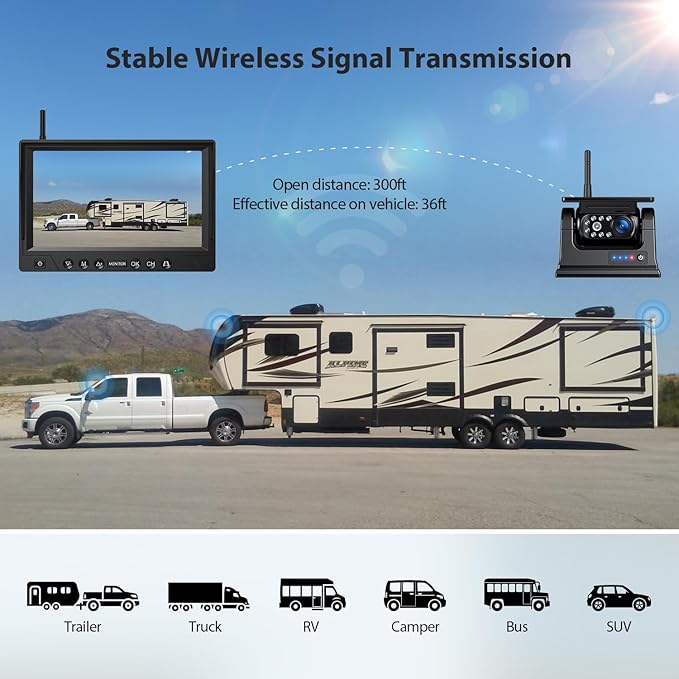 4 Magnetic Solar Wireless Backup Camera HD1080P 9" Loop Recording Monitor, Quad RV Rearview Backup Cameras Wireless System for Trailer RV Trucks, Built-in 9600mAh Solar Battery, BL904