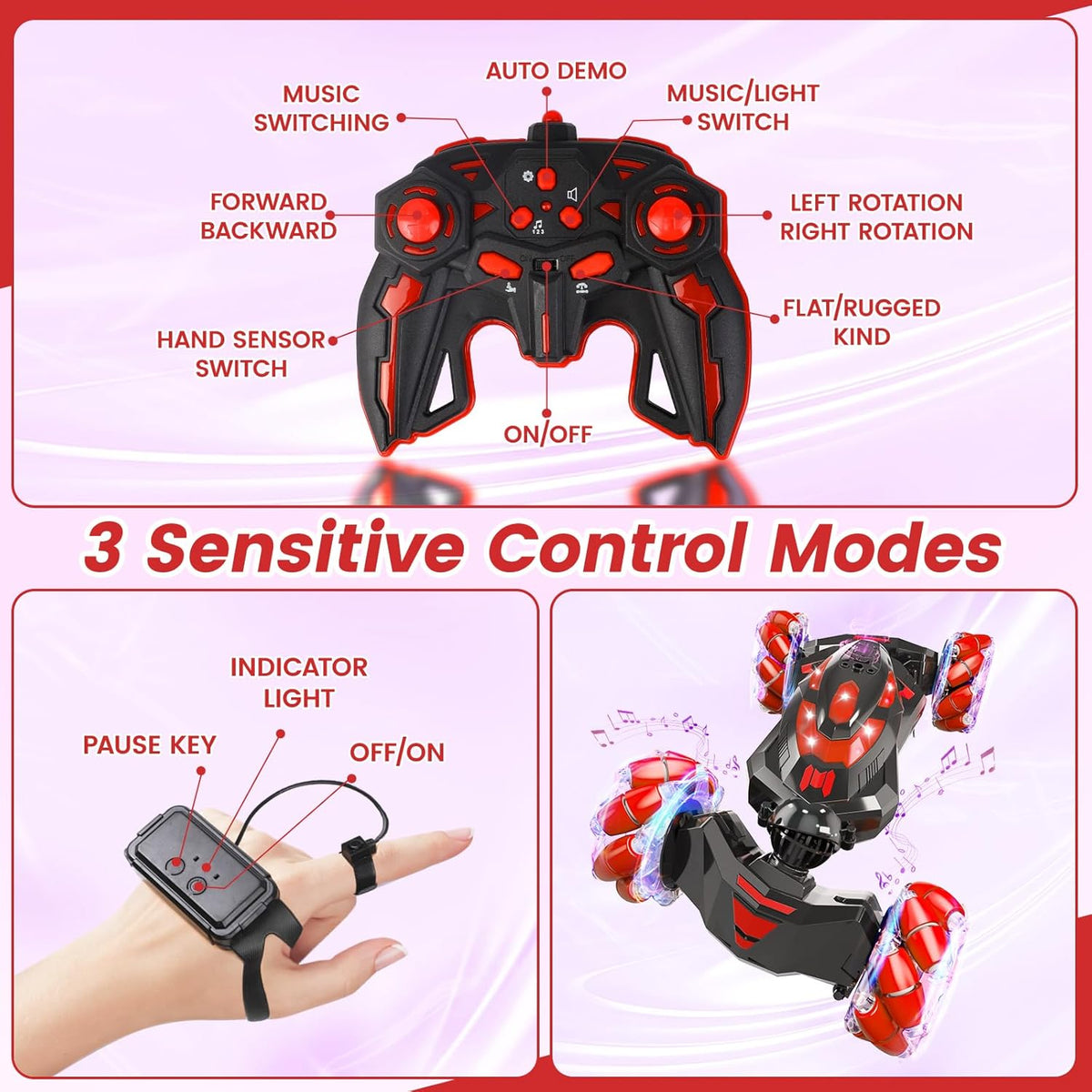 Gesture Sensing RC Stunt Car,Remote Control Car Toys for Ages 5-13,Drift Cars with Lights Music,4WD 360° Spins All Terrains Kids Toys RC Cars, 8-12 Best Birthday Gift for Kids