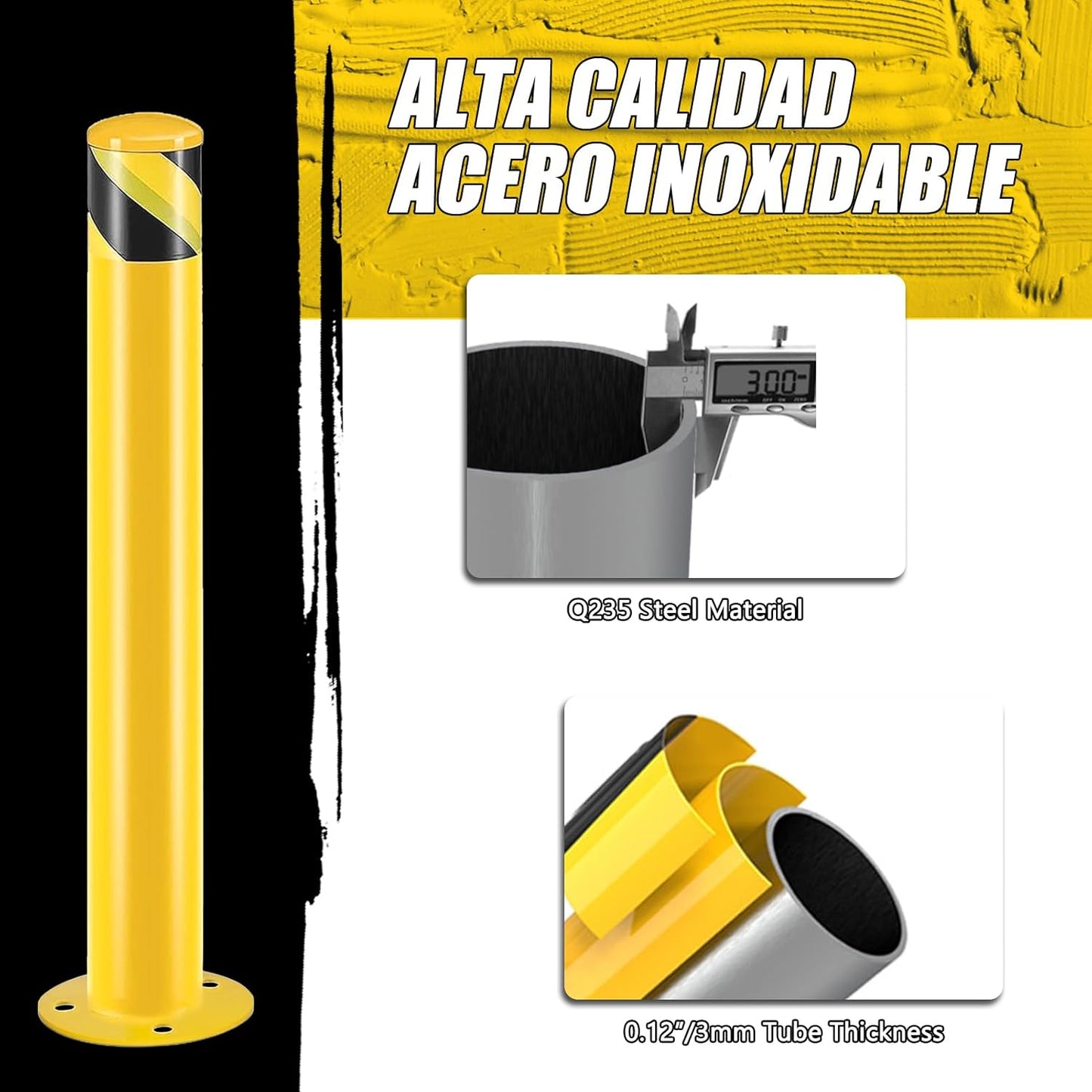 Safety Bollard Post, Steel Bollards,Parking Bollard, Yellow Powder Coated Safety Parking Barrier Post, for Traffic Sensitive Areas (8, 42"H*3"D)