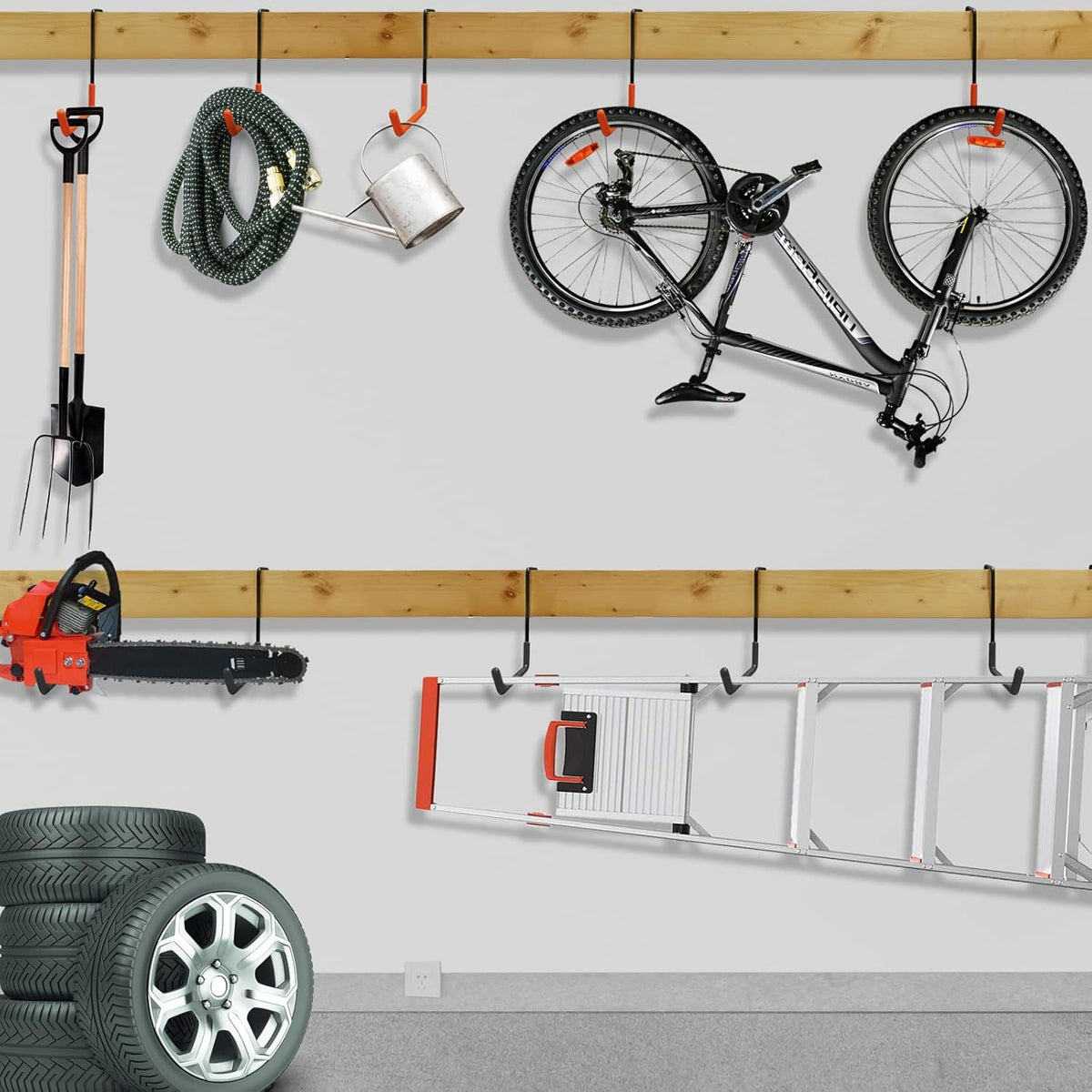Rafter Hanger Large S Garage Hooks Bike Storage System Holder Organizer, with Non Slip Coating, for Organizing Hanging Basket, Ladders,Bicycle Wheel,Ropes and Bulk Items (12Pack, Orange)