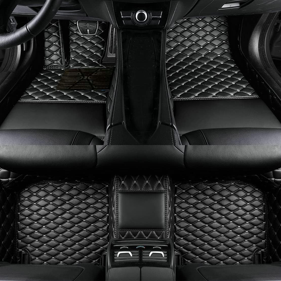 Add Personal Touch to Your Vehicle with IMEISH Customizable Logo Text Car Mats for 99% of vehiclesPads Protection Non-Slip Leather Floor Liners (Black and White)
