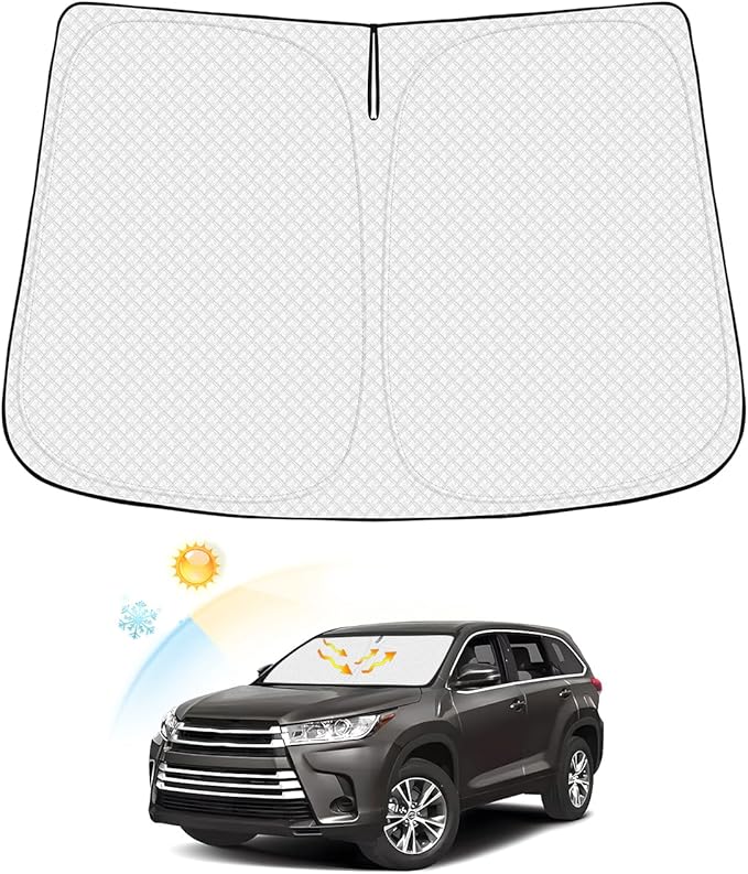 Windshield Sun Shade for Toyota Highlander 2014-2019 Thicken 6-Layer Foldable Front Window Sunshade Sun Visor Protector Block UV Rays Keep Vehicle Cool