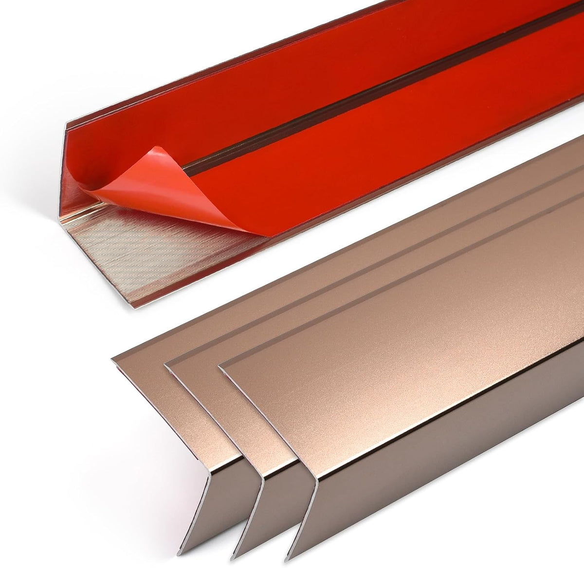 4PCS 45" Aluminum Metal Corner Protectors, Self Adhesive Corner Guards, Metal Wall Edge Protector Strip, Furniture Corner Protectors, Wall Cabinet Baseboard Decoration 45" x 2" (Rose Gold)