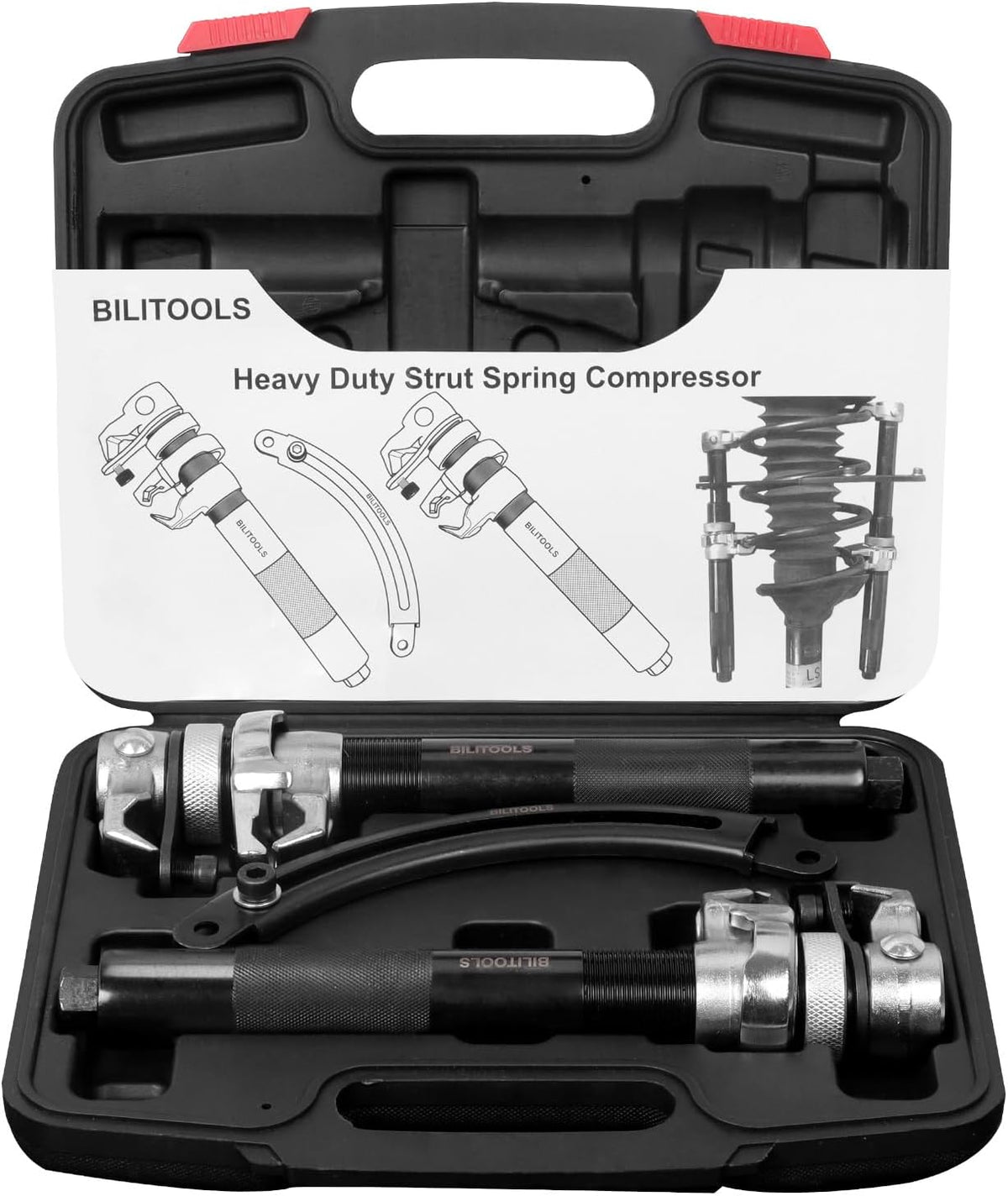 BILITOOLS 2-Piece Coil Spring Compressor Tool Heavy Duty Macpherson Strut Spring Compression Set with Safety Jaws and Holder, Max Load.2645LB