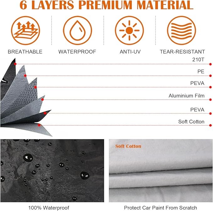 Waterproof Car Cover Compatible with 2002-2025 Toyota 4Runner, 210T Polyester with Cotton Liner Car Covers with Zipper Door Reflective Strips Lock for Snow Rain Sun Dust Protection