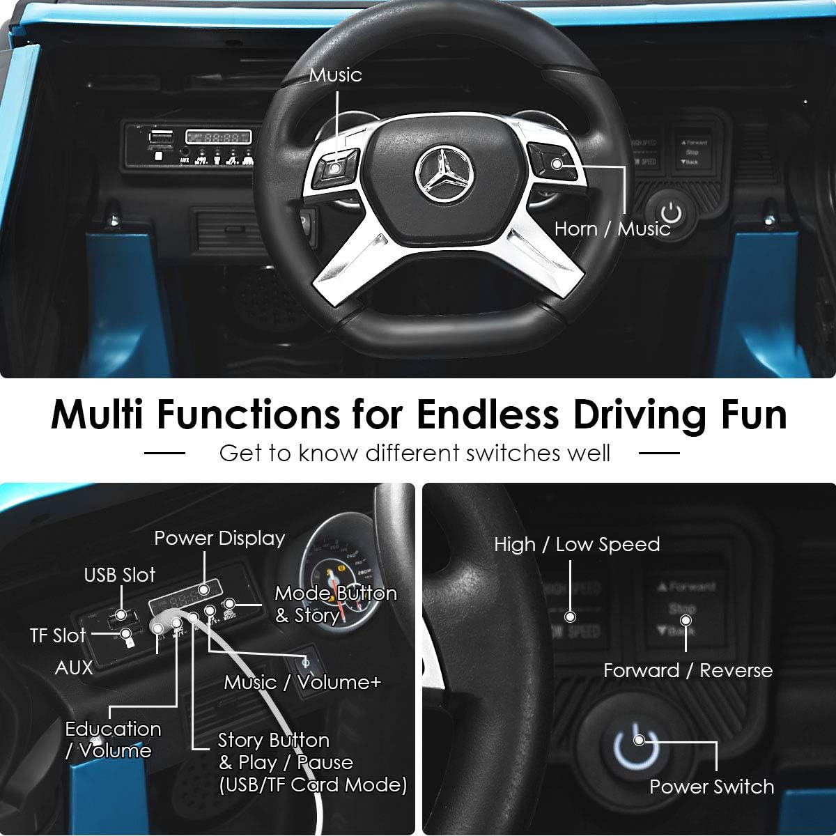 HONEY JOY Ride On Truck, Licensed Mercedes-Benz Maybach G650 Battery Powered Ride On Toys Car w/Remote Control, LED Lights, Music, Slow Start, 12V Electric Cars for Kids, Gift for Boys Girls (Black)