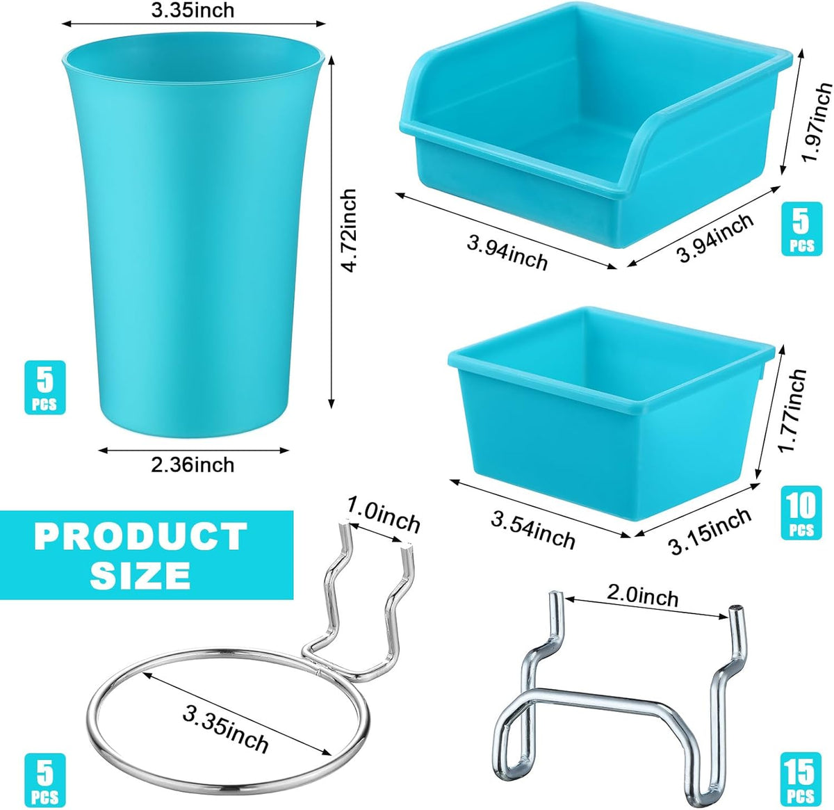 Yookeer 20 Pcs Pegboard Bins and Cups with Hooks and Loops Peg Assortment Organizer Accessories Various Tool Organizer Pegboard Baskets Set for Garage Workshop Workbench Office(Blue)