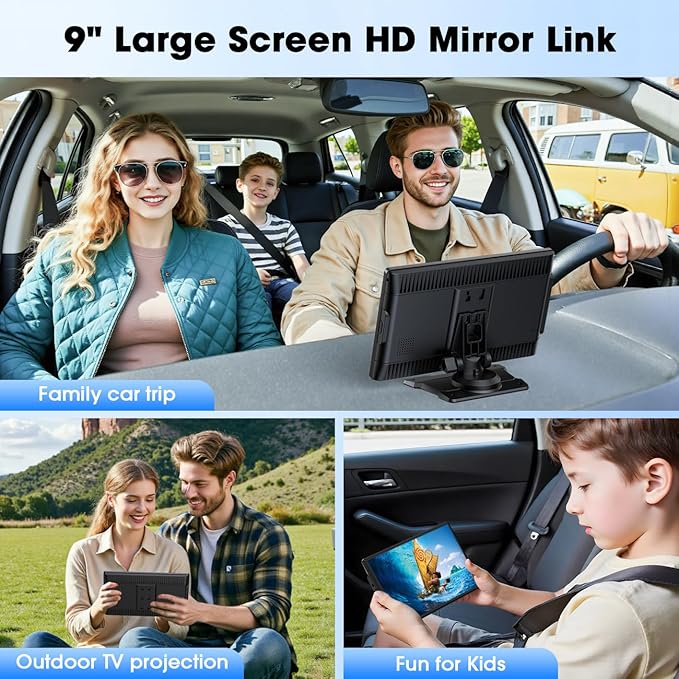 Carplay Screen for Car, 9'' Wireless CarPlay & Android Auto- Upgrade Portable Touchscreen with Bluetooth, Mirror Link, Voice Control, Hands-Free Calling,Plug & Play Car Play Screen