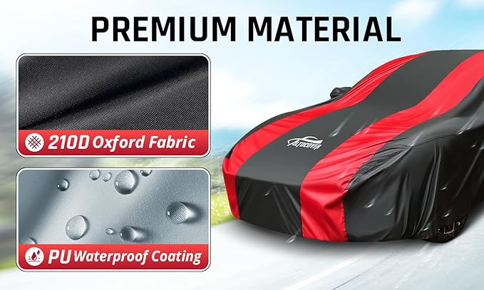Small Car Cover Waterproof All Weather Protection with Red Stripe Design,Universal Fit Nissan Versa, Hyundai Accent, Mazda MX-3 RX8, Subaru BRZ, Audi TT, Porsche 718 Boxster Cayman