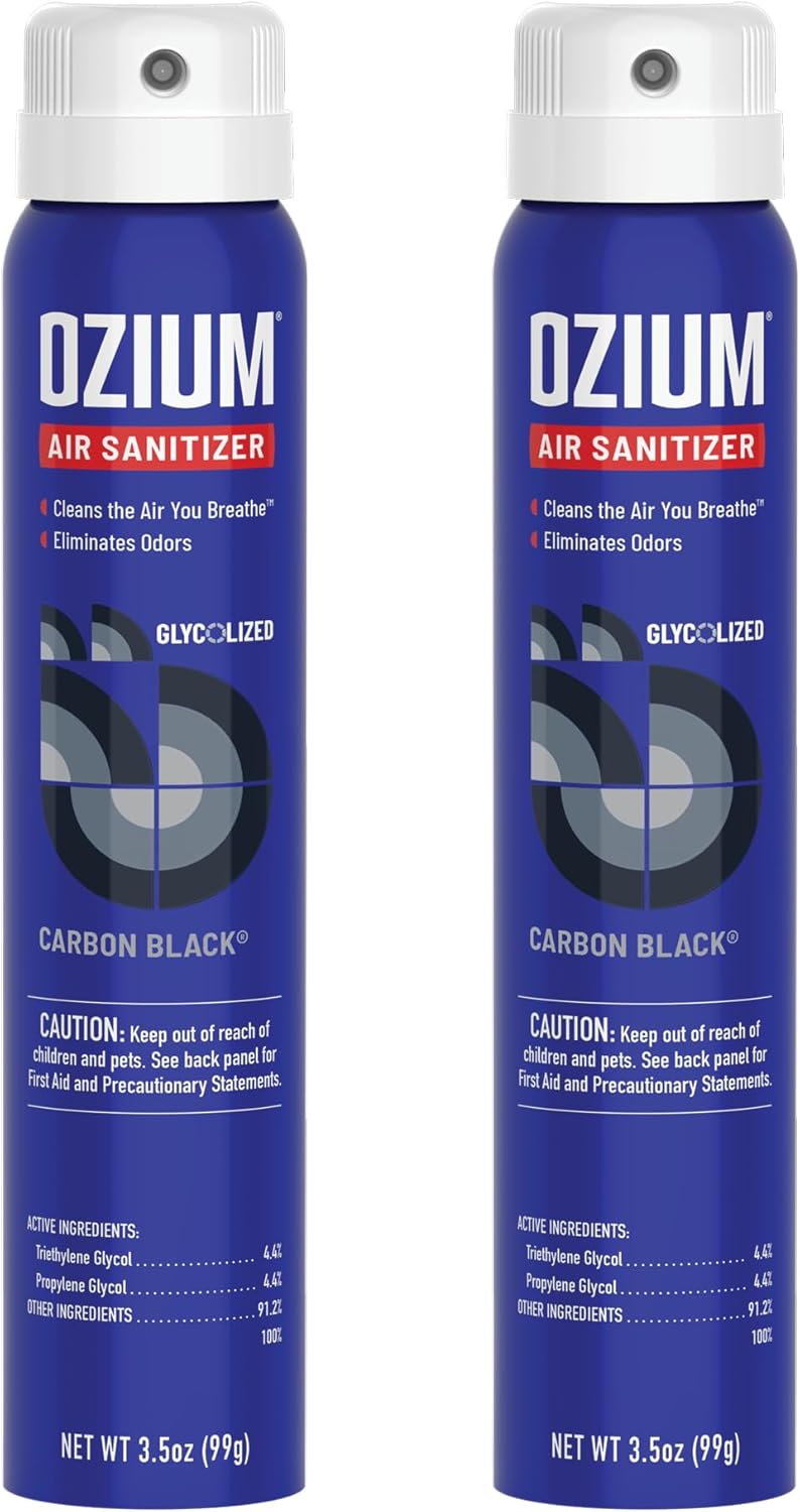 Ozium 3.5 Oz. Air Sanitizer & Odor Eliminator for Homes, Cars, Offices and More, Carbon Black Scent, 2 Pack