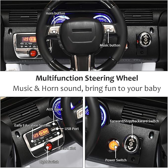 Costzon Ride On Car, 12V Battery Powered Electric Ride On Truck w/Parental Remote Control, LED Lights, Double Doors, Safety Belt, Music, MP3 Player, Spring Suspension (White)