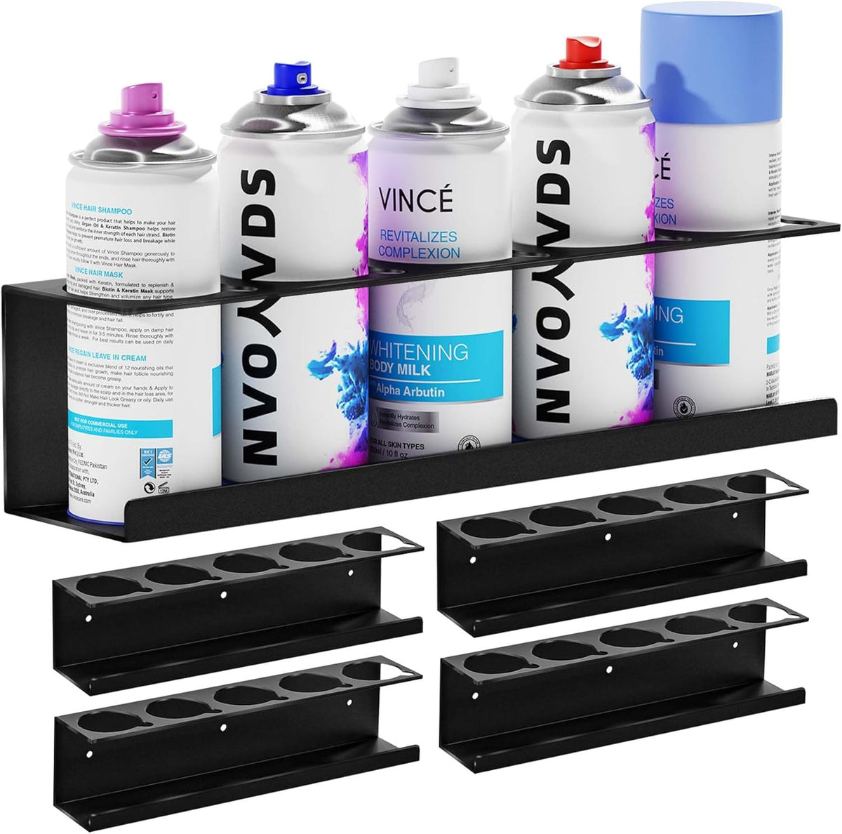 Wall-Mounted Spray Can Holder Rack Organize, 4 Pack Black Steel Aerosol Can Holder with Straw Groove, Spray Can Organizer, Aerosol Can Rack, Spray Paint Can Holder for Garage, Shop, Home and Workspace