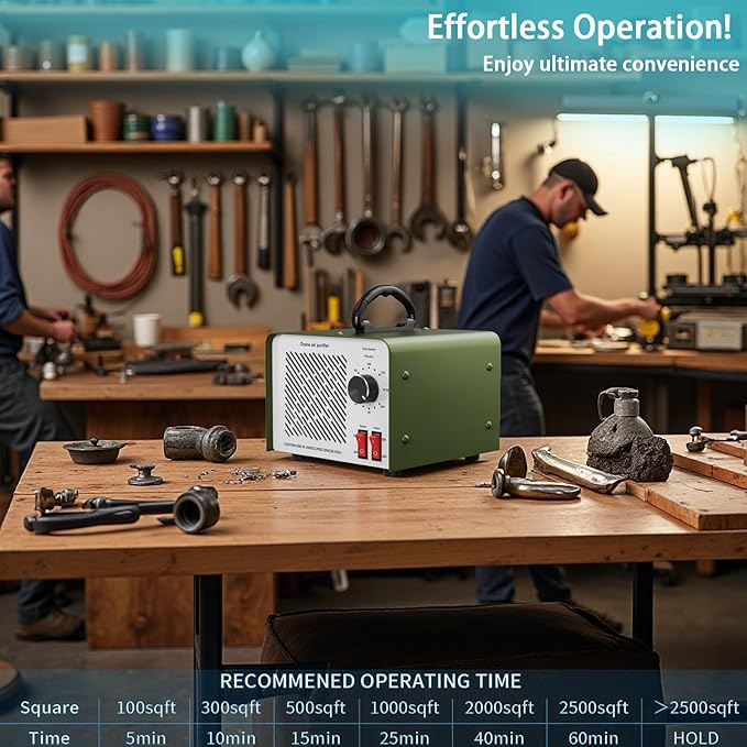 120,000mg/h 0zone Generator High Capacity Ozone Machine & Negative Ion Air Purifier for Home, Car, Pet Odor Removal, O3 Odor Eliminator up to 2,500 Sq. Ft.(Green)