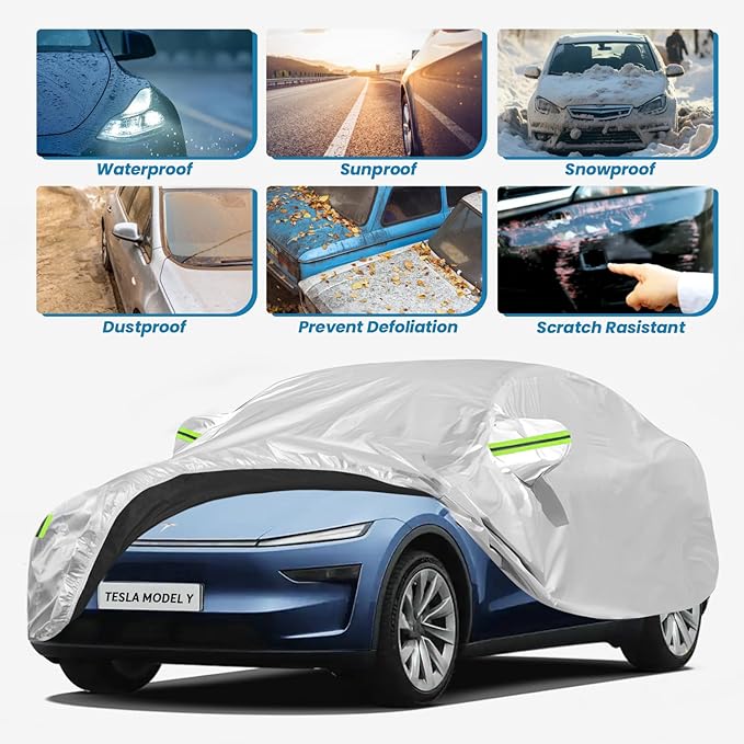 Tesla Model Y Waterproof SUV Car Cover - UV Protection All Weather Outdoor Dustproof Custom Fit with Storage Bag - Full Vehicle Protective Cover for Snow/Sun/Rain/Dust