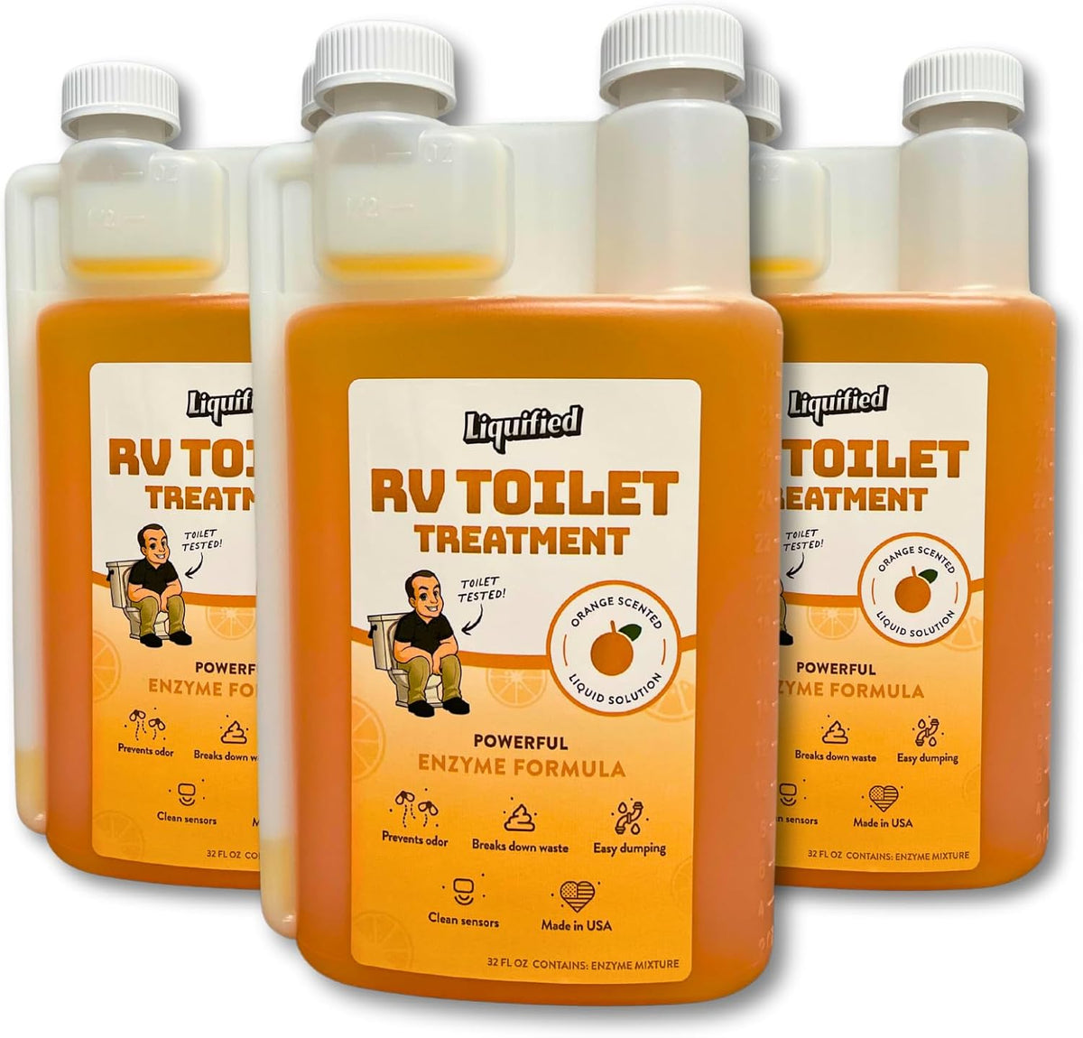 Liquified RV Toilet Treatment Bundle - Black Holding Tank Digester - Odor Eliminator - Orange Scent - Matts RV Reviews (Orange, 32oz, 3 Pack)