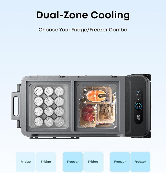 Anker SOLIX EverFrost 2 58L Cooler, 61 qt Car Refrigerator, Electric Cooler with 288Wh Battery, Powered by AC/DC or Solar, for Camping, Travel, and Fishing, -4℉ to 68℉ (Only 1 Battery Included)