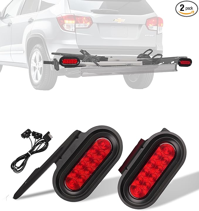 Young Bike Rack Brake Light & Plate Kit, 6 Inch 10LEDs Oval Red LED Tail Light 2PCS, FMVSS108 Certified, Waterproof Stop Turn Signal Tail Lights. Fits Young Hitch Racks, Add-on Attachment