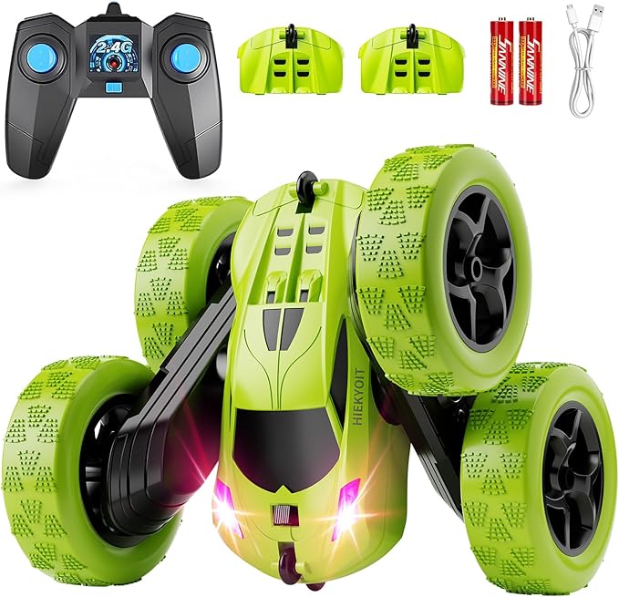 Remote Control Car for Kids Ages 6+, RC Cars Stunt Car Toy 4WD Double Sided 360° Rotating Remote Control with Headlights, Birthday Xmas Gifts for Boys 6 7 8 9 10 11 12 Green