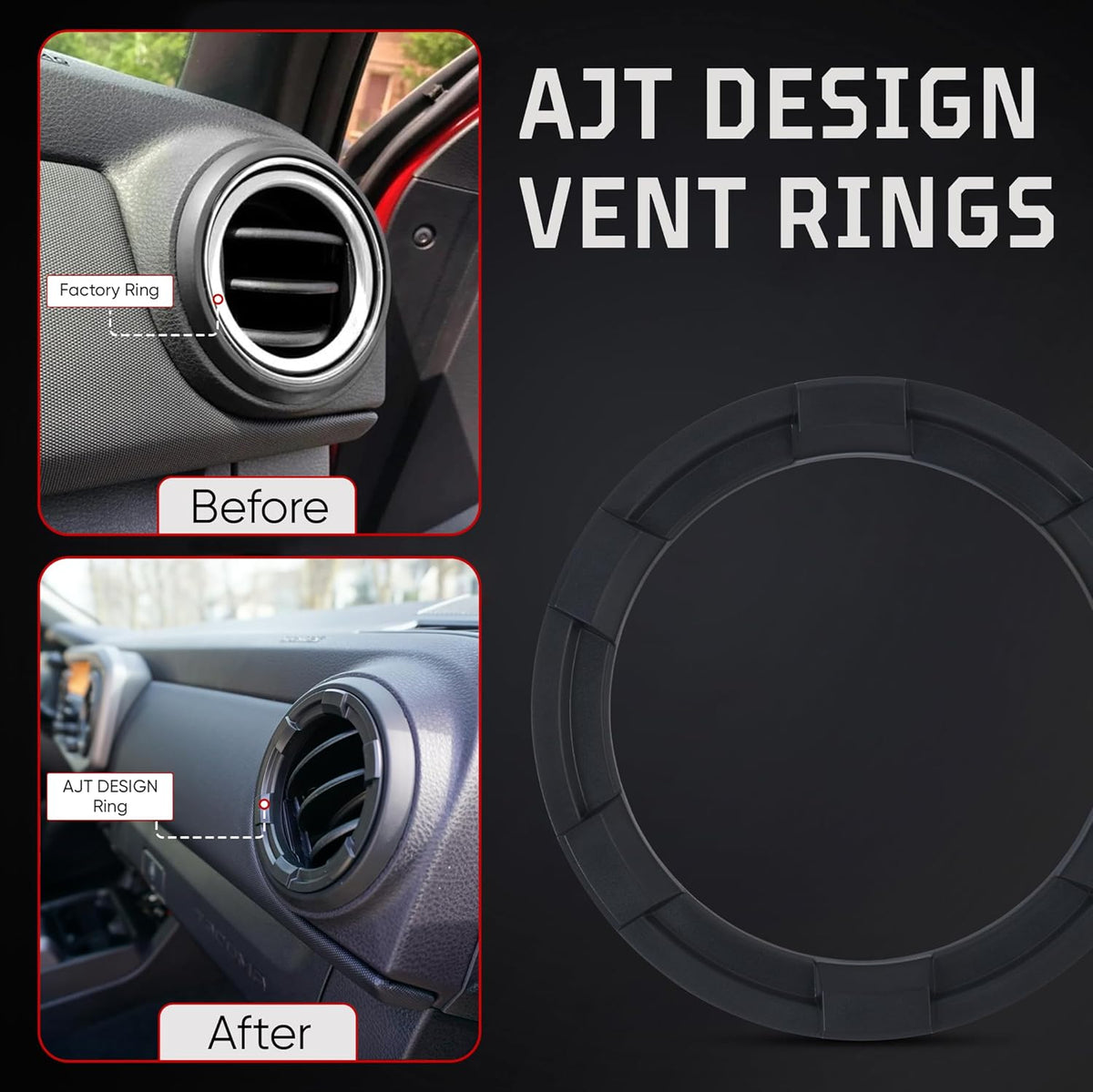 AJT Design Vent Ring for 3rd Gen Tacoma (2016-2023) | Blackout Mode | Impact Resistant ABS Plastic Car Vent Cover Ring Made For 3rd Gen Toyota Tacoma | Made in USA